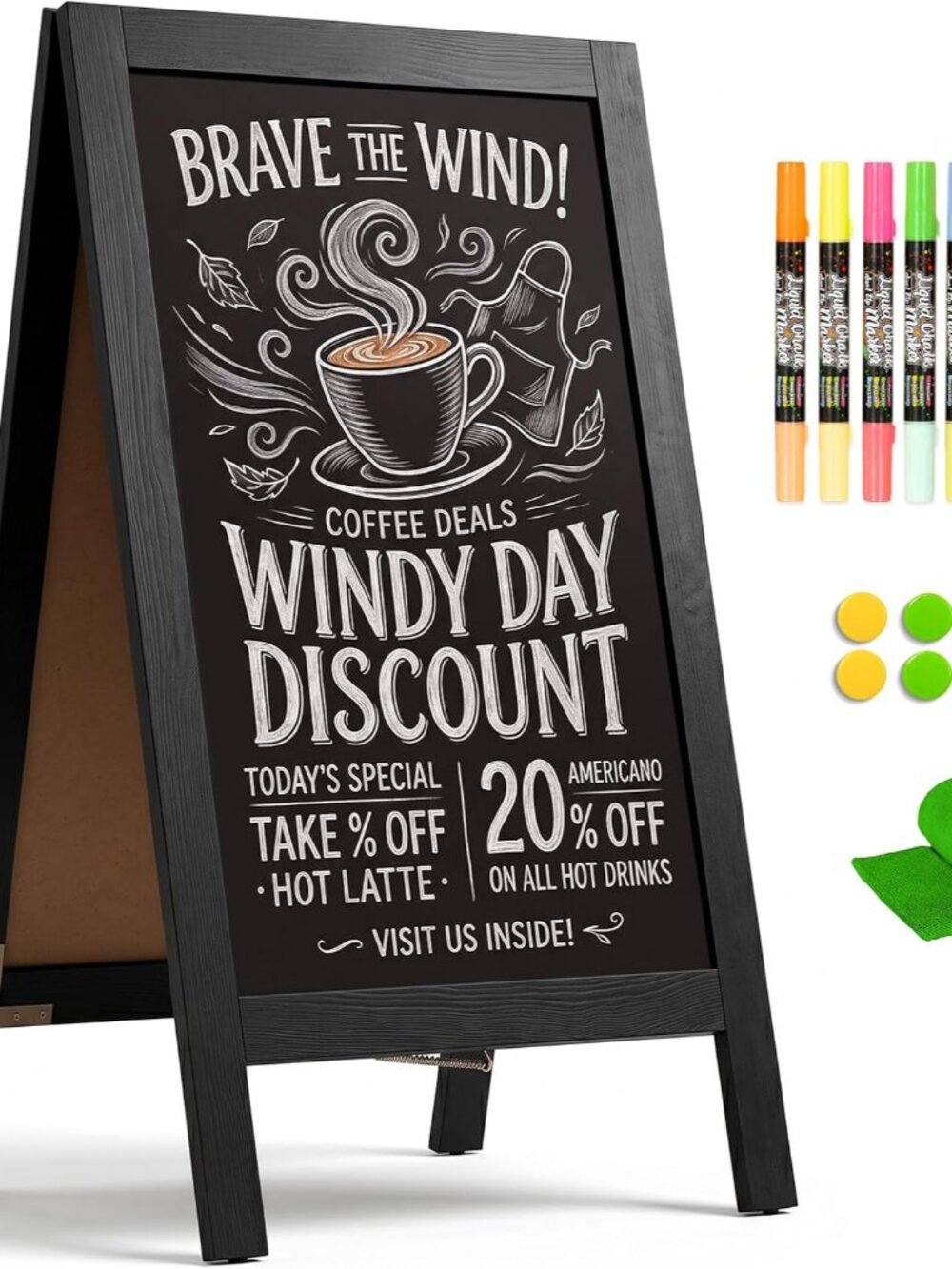 A-Frame Double-Sided Magnetic Chalkboard 40"x20", Black